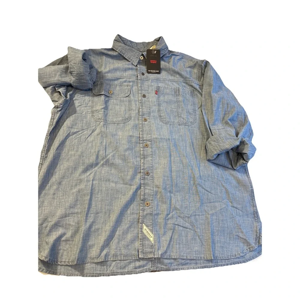 Levis Red Tab Western Chambray Work Shirt Carpenter Pockets Men's MEDRelaxed Fit